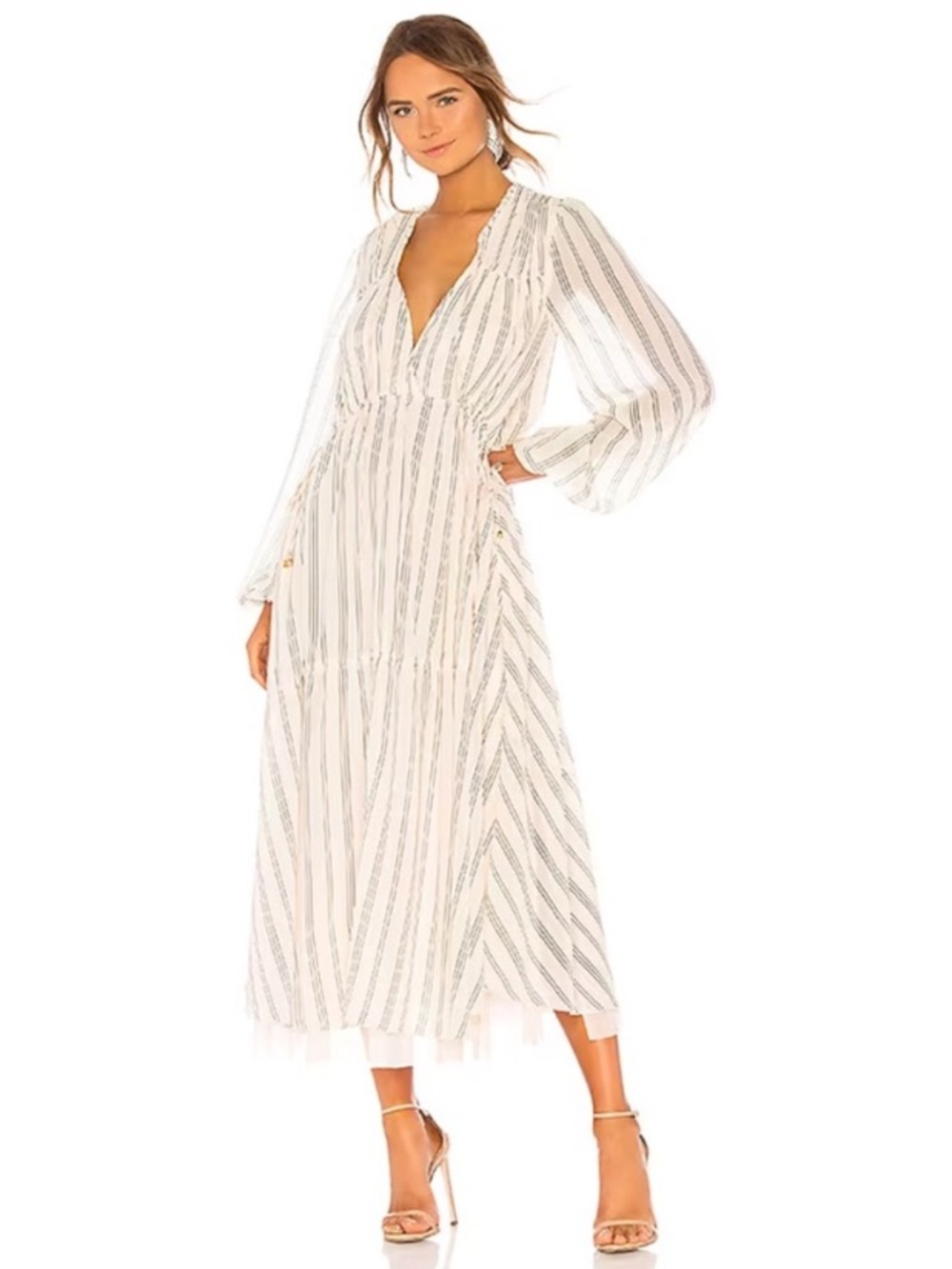 NWT We Are HAH Hot as Hell Lovin’ LindHAH Dress in Pinstripe Almond Milk, Small